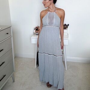 Jane’s Pirate Booty light blue/gray maxi halter dress - size S - NWOT
